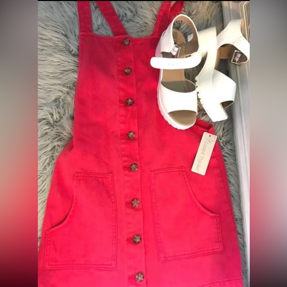 NWT Red Button Up Overall Dress - Picture 2 of 3